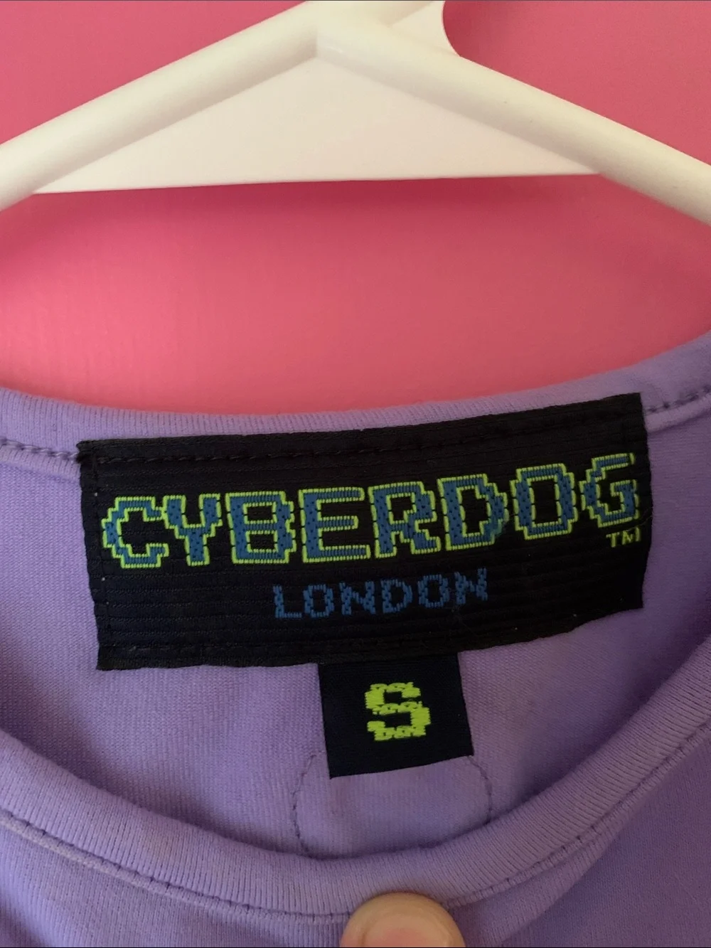 Cyberdog London Lavender Crop Top with Neon Pink Blacklight Reactive Lacing - Picture 2 of 15